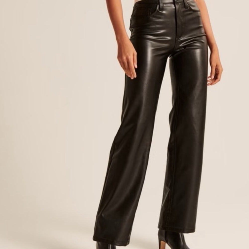 Abercrombie & Fitch Black Faux Leather Straight-Leg Pants